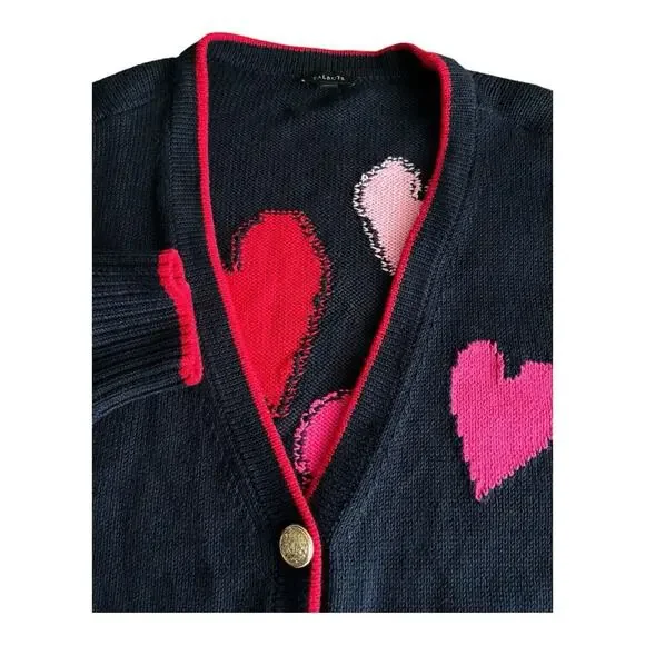 Talbots Cardigan Women's XL Navy Blue Pink Hearts Gold Buttons Valentines Day - Picture 4 of 5